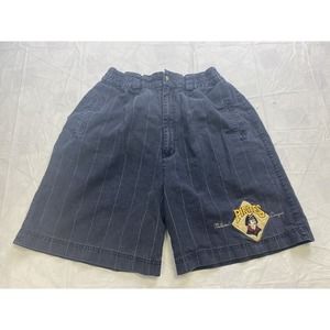 Vintage Pittsburgh Pirates Shorts Pinstripe Size Large Elastic Adjustable Black